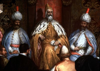 Marino Grimani (1532-1605) empfängt den persischen Botschafter von Gabriele Caliari